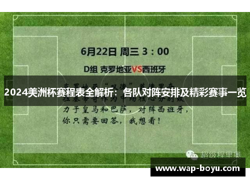 2024美洲杯赛程表全解析：各队对阵安排及精彩赛事一览