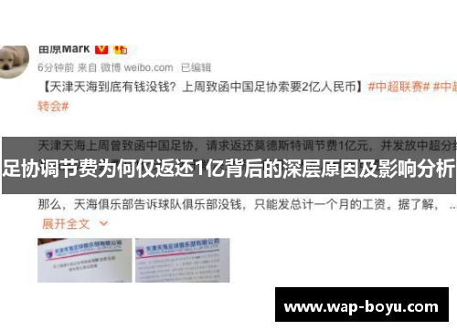 足协调节费为何仅返还1亿背后的深层原因及影响分析
