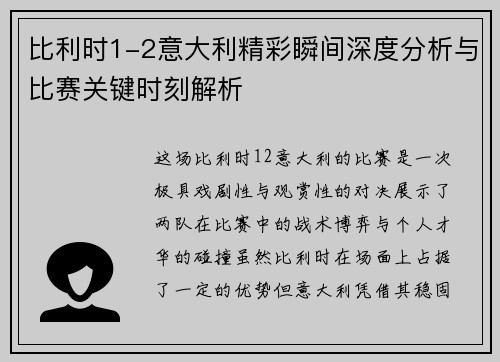 比利时1-2意大利精彩瞬间深度分析与比赛关键时刻解析
